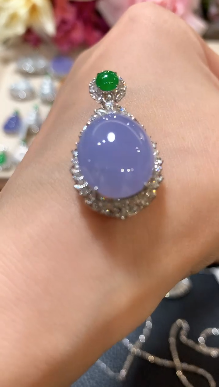 吊坠(不含链)18K金镶嵌翡翠n79紫色有色差