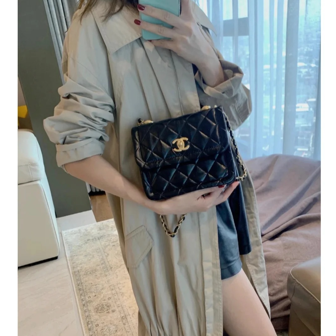 95新 Chanel/香奈儿 小花Jerry活动金币豆腐包 小号 黑色 30开