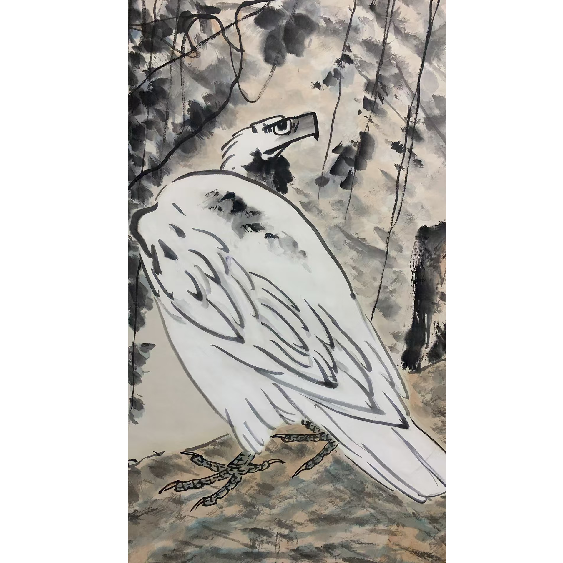 苦禅款 鹰立轴135 65 7.8平尺