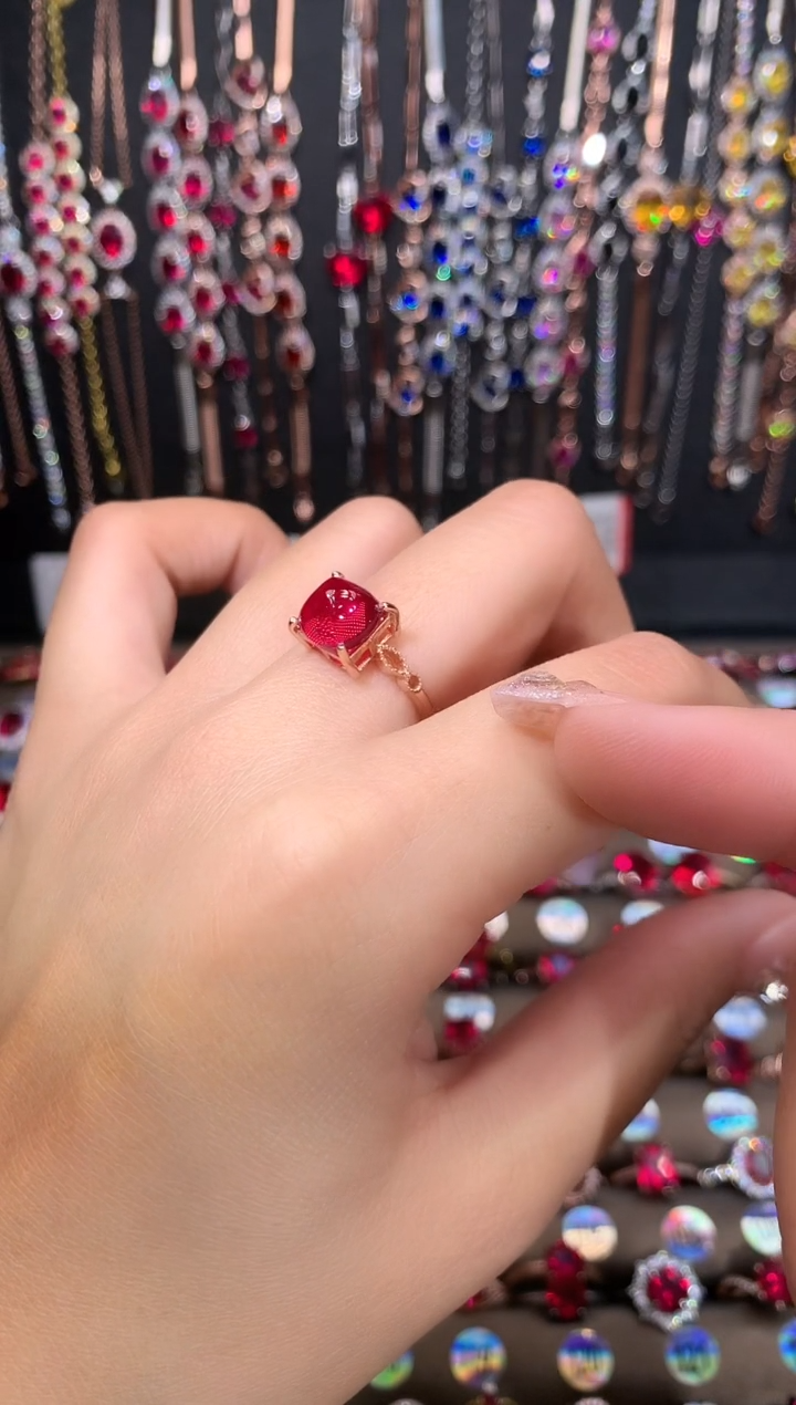 【闪购商品】红宝石戒指银S925镶嵌玫瑰金