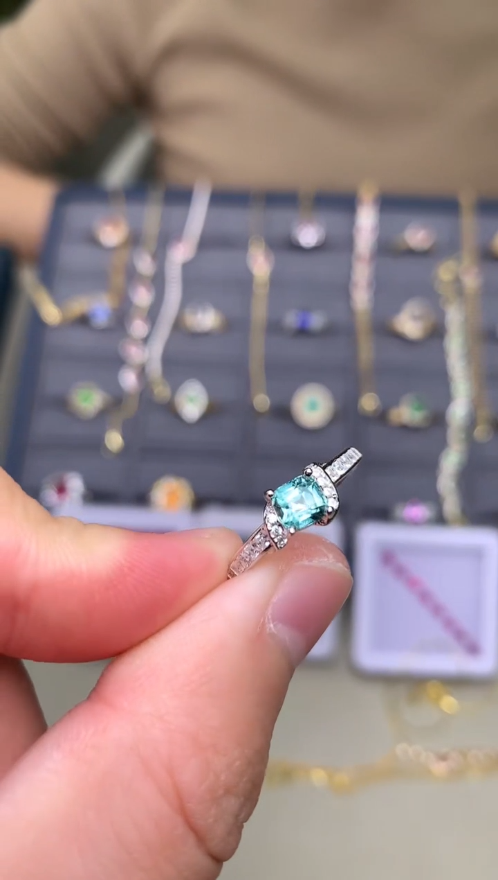 银S925镶嵌戒指碧玺戒指