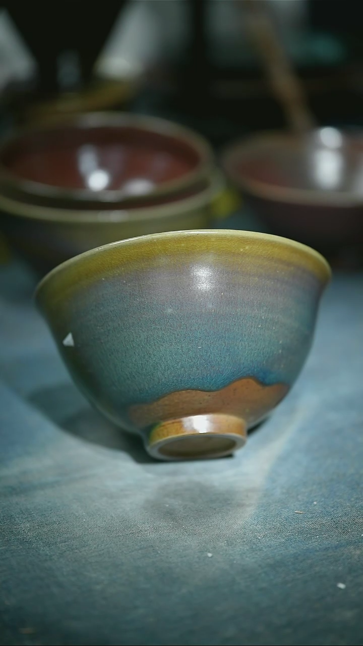 【闪购商品】碗浪鬼家釉绘流釉小碗带冰裂