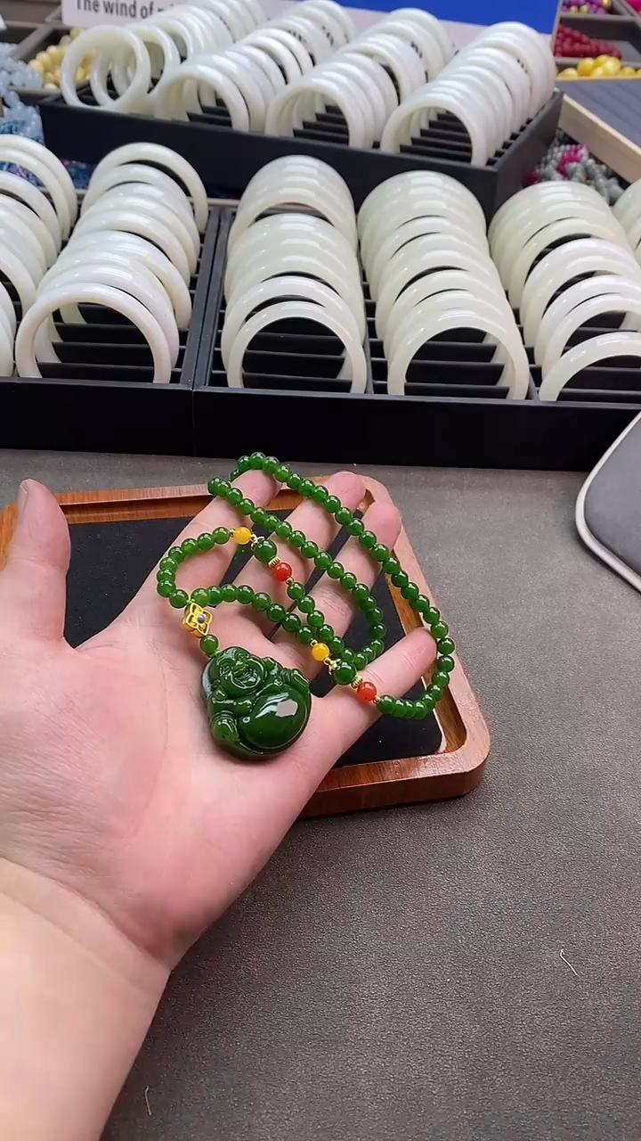 【闪购商品】和田玉（糖玉）吊坠(赠链)未镶嵌4号阳绿佛公