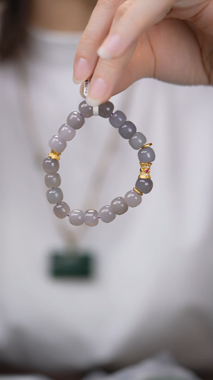 银S925镶嵌手链和田玉烟紫手链