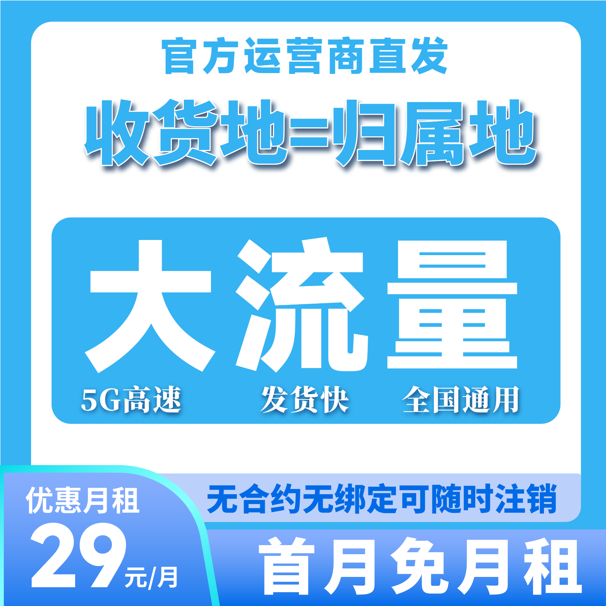 移动5G信号大流量卡电话卡低月租本地归属广电官方直发s