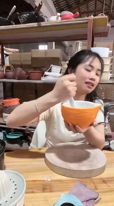 陶瑕疵橙色擂钵一套