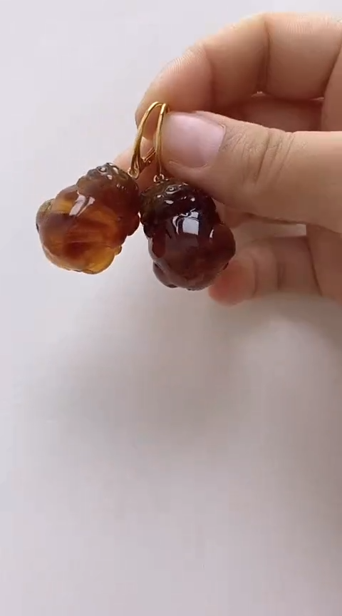 【闪购商品】琥珀裸石银S925镶嵌琥珀耳坠