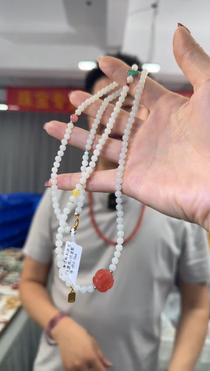 【闪购商品】和田玉手串18K金镶嵌和田玉白玉圆珠18K金配件