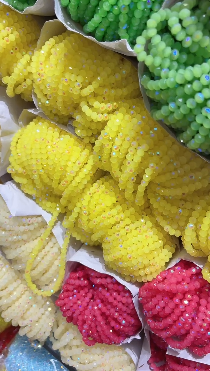 玻璃0947卡4水晶扁10条微光彩柠檬黄玉