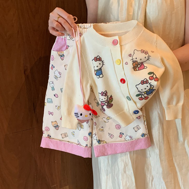 女童毛衣套装洋气秋装2025新款小童女宝宝阔腿裤毛衣开衫两件套潮