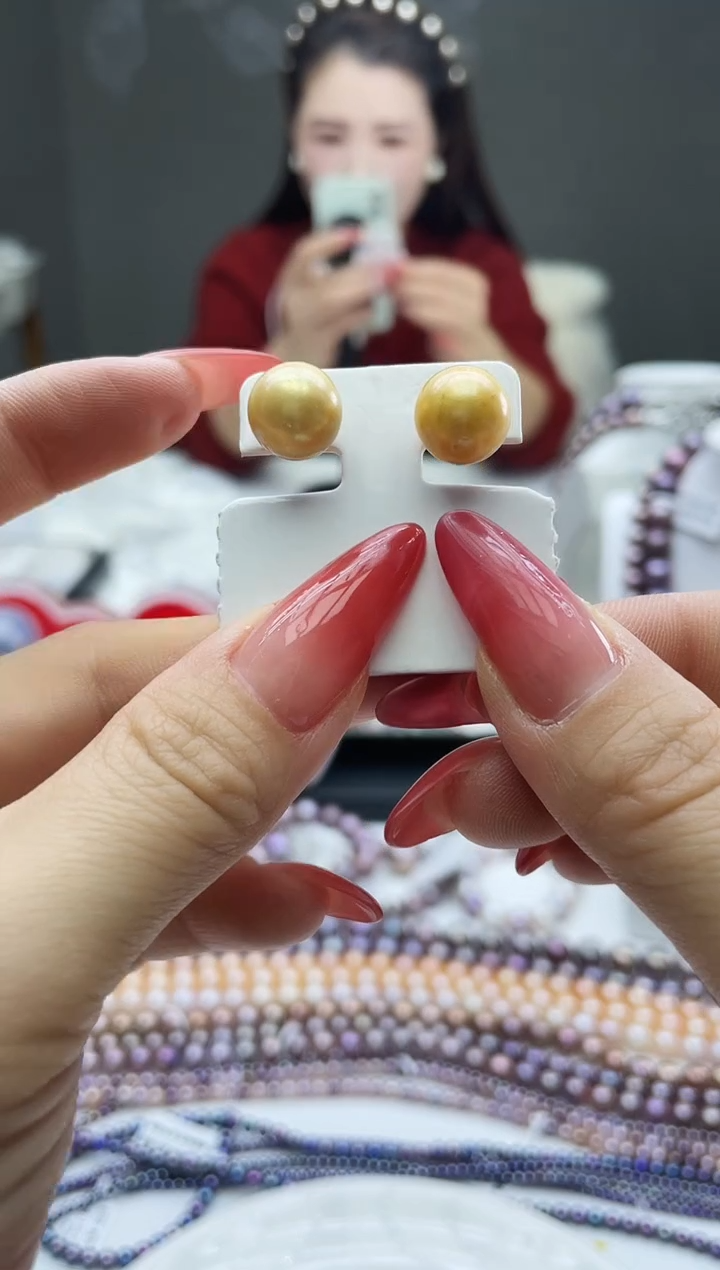 未镶嵌耳饰淡水珍珠黄色系