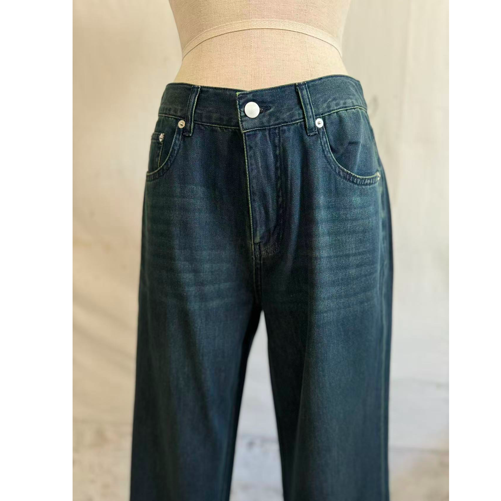 下脚开叉牛仔裤薄款水洗休闲长裤复古百搭丹宁风