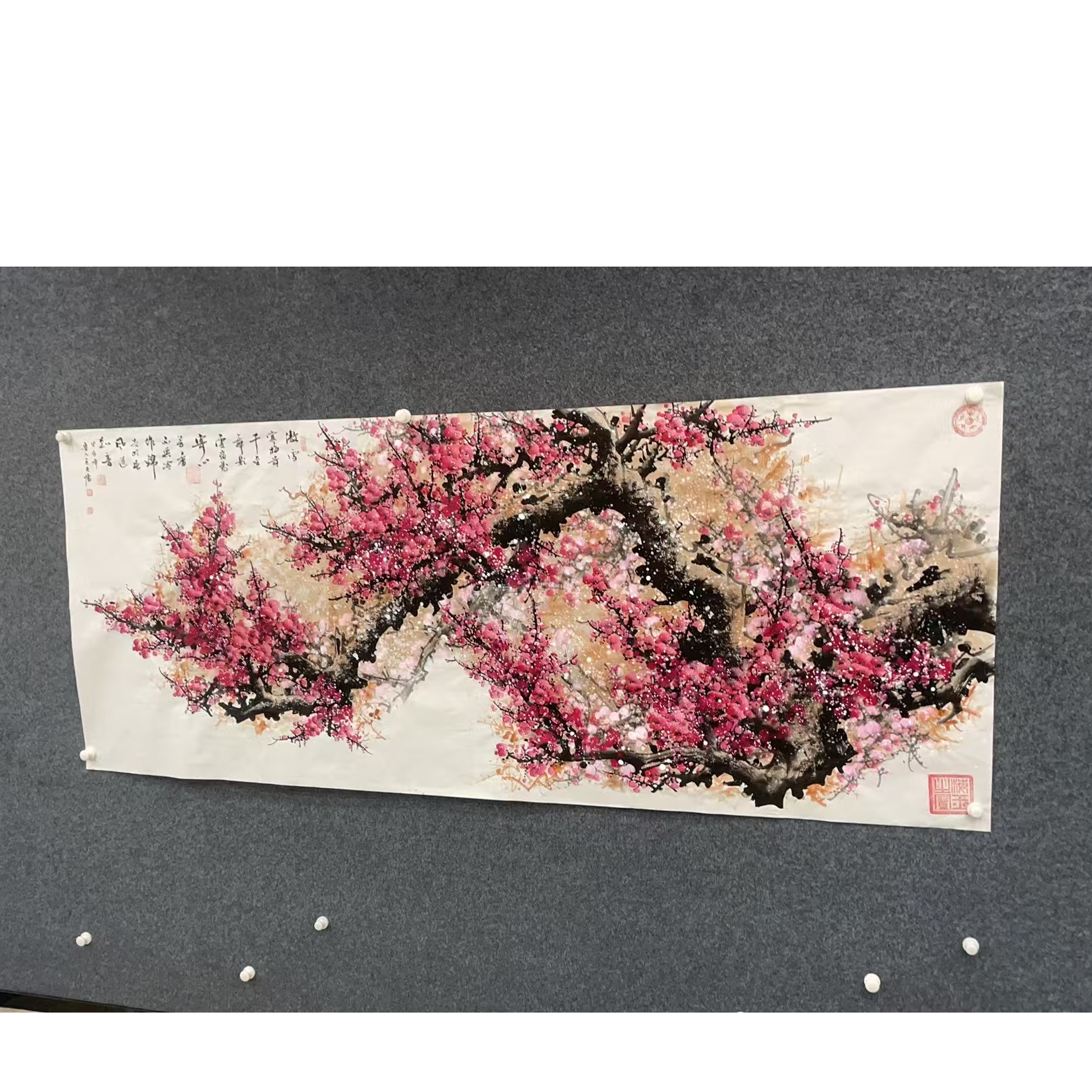 王夫怀-八尺横白宣-粉梅-纯手绘作品