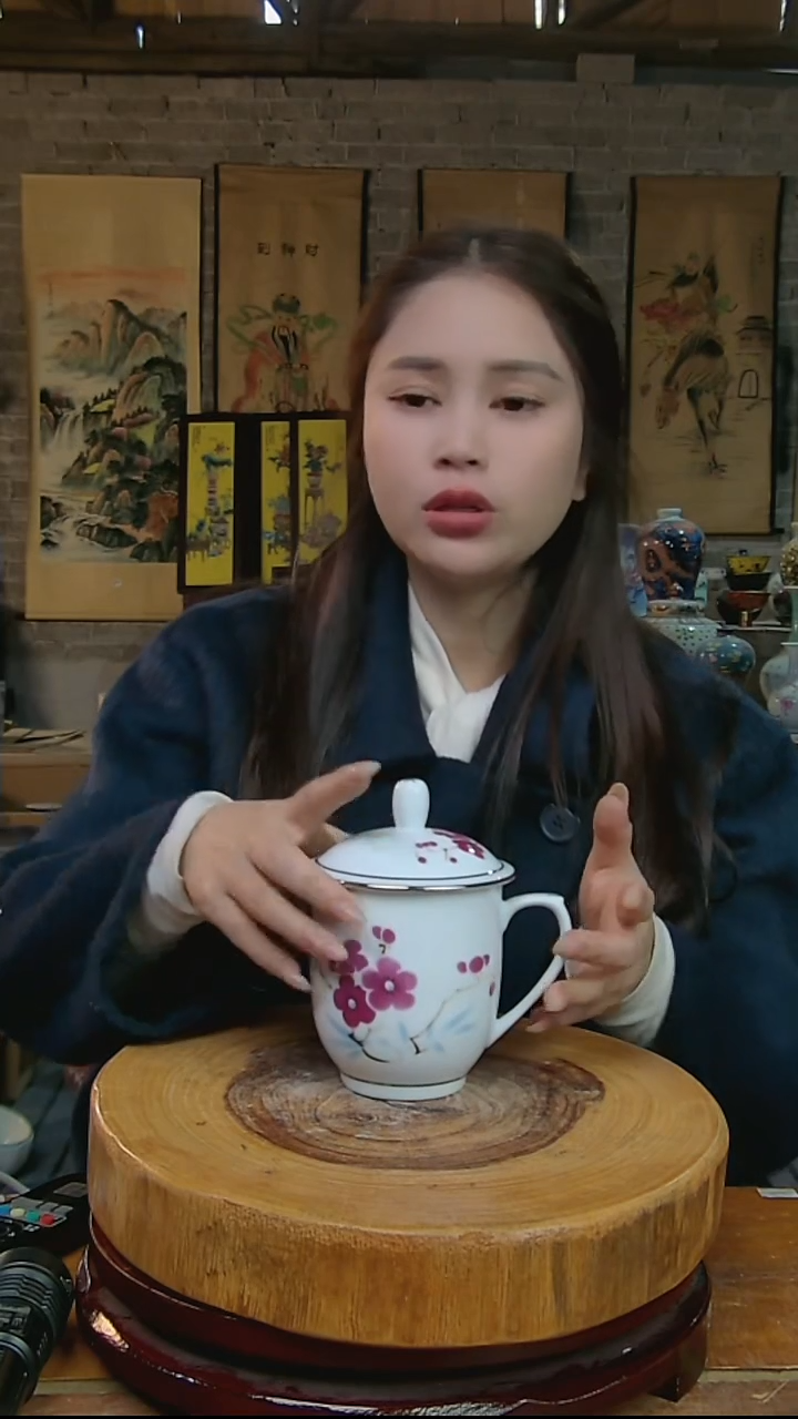 摆件陶翠竹红梅办公杯