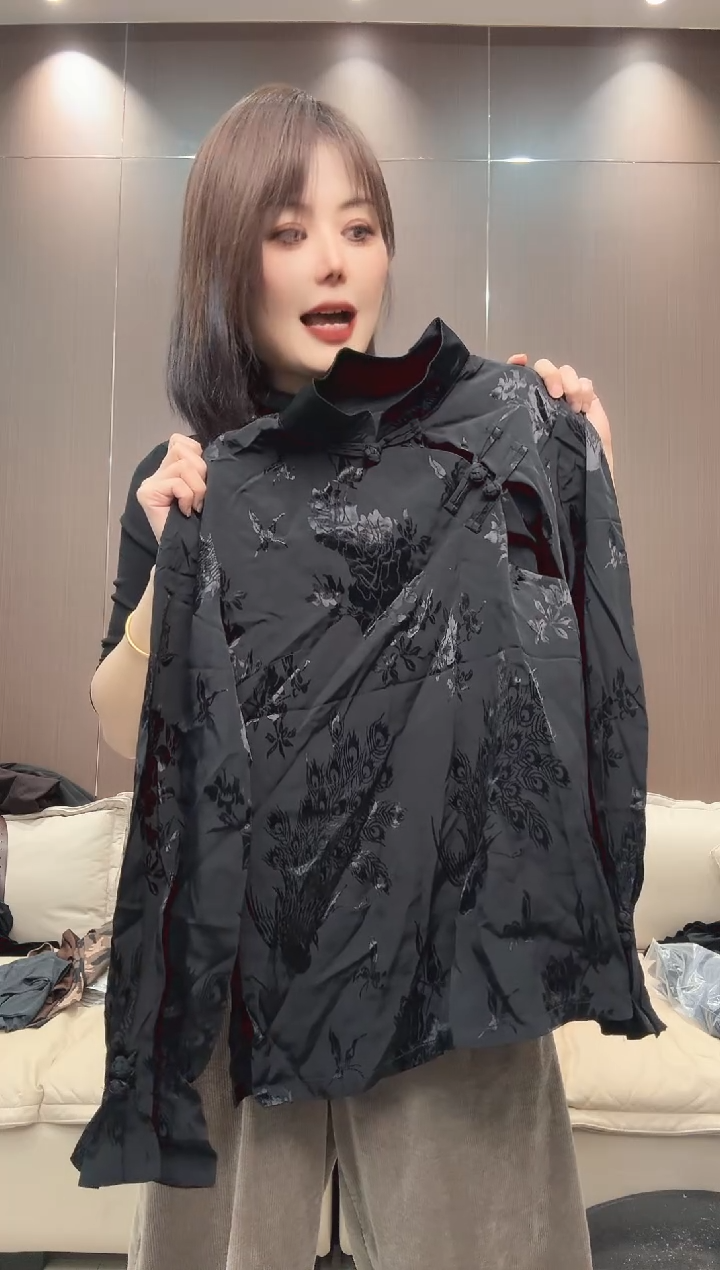 立领牡丹醋酸S码