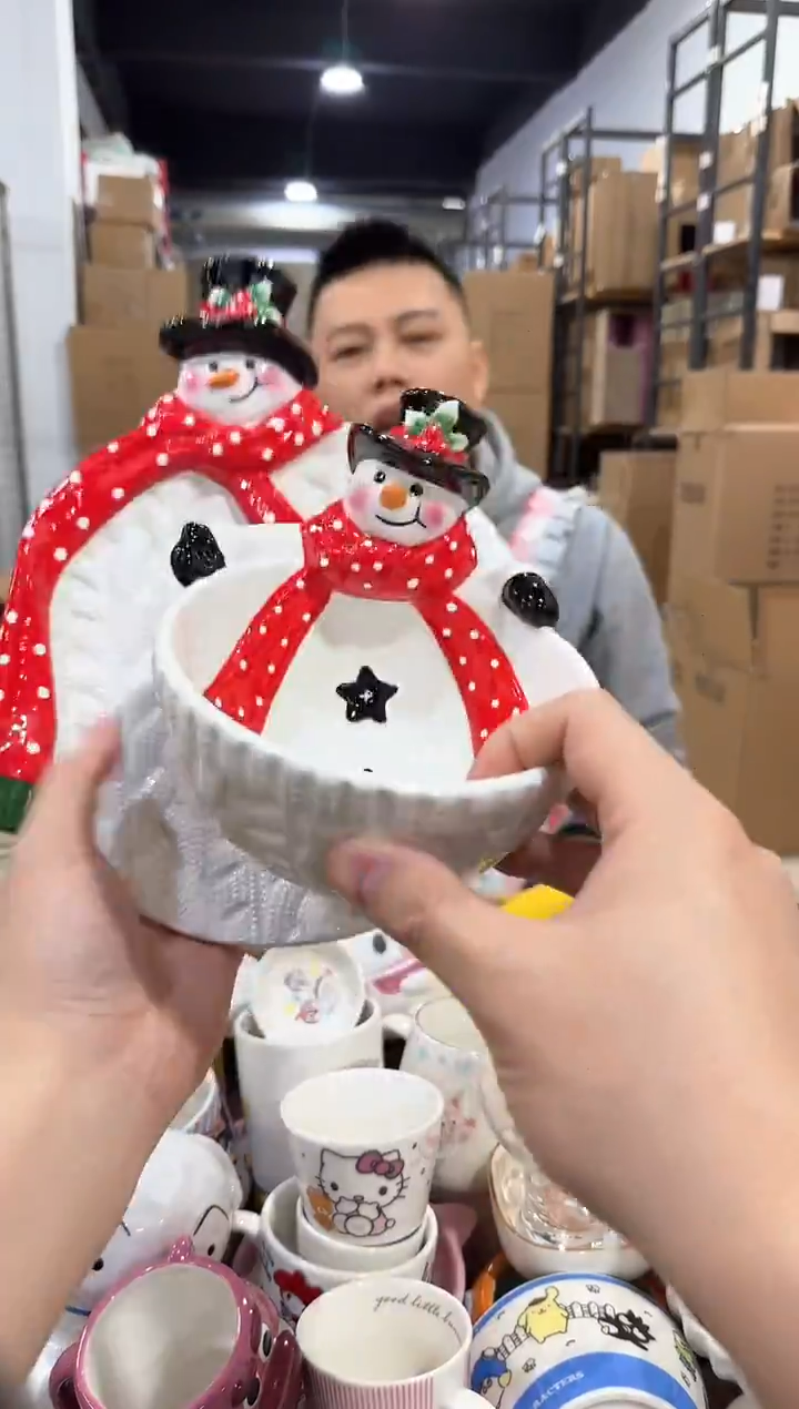 瓷片原盒雪人盘加雪人碗