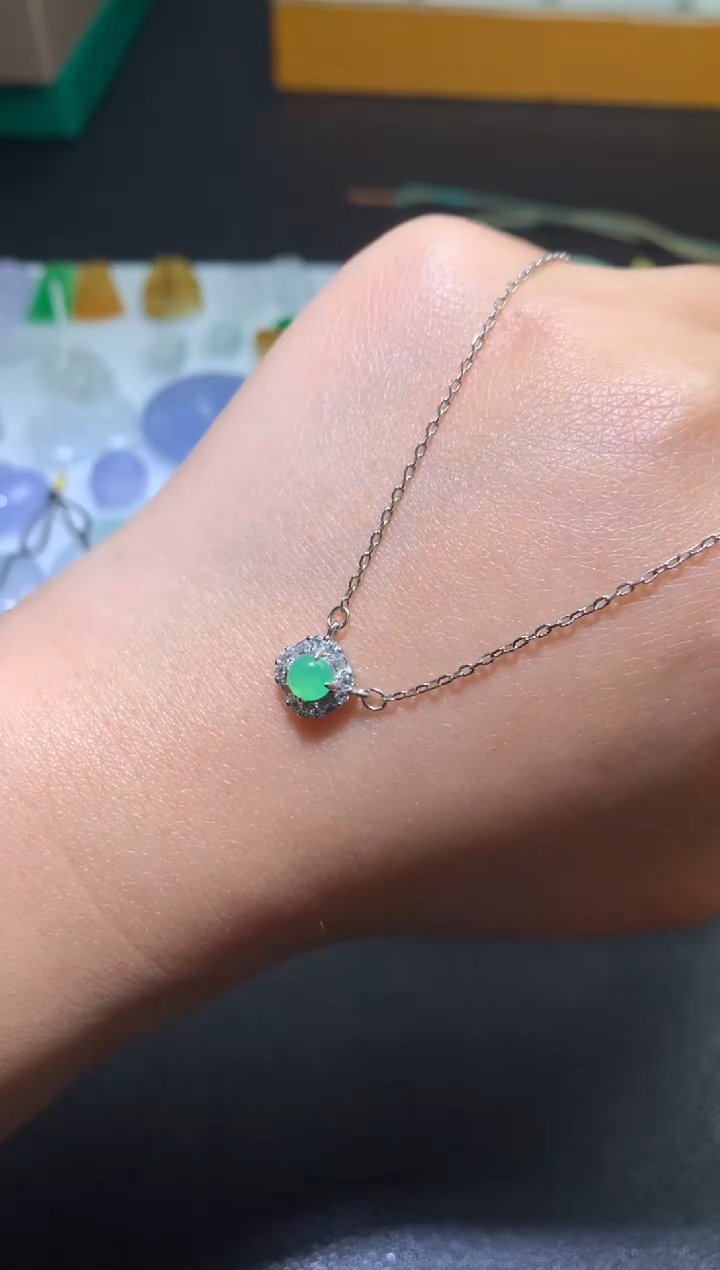 【闪购商品】翡翠颈饰银S925镶嵌净货