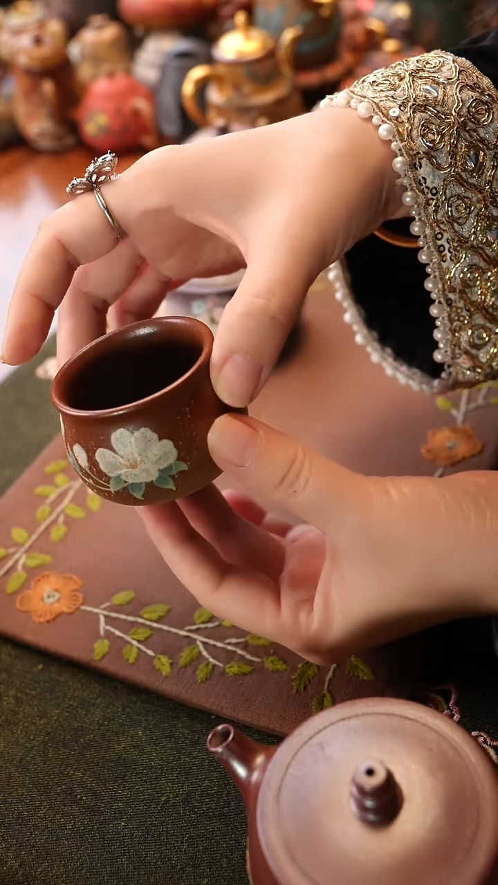 茶壶紫砂柴烧牡丹杯