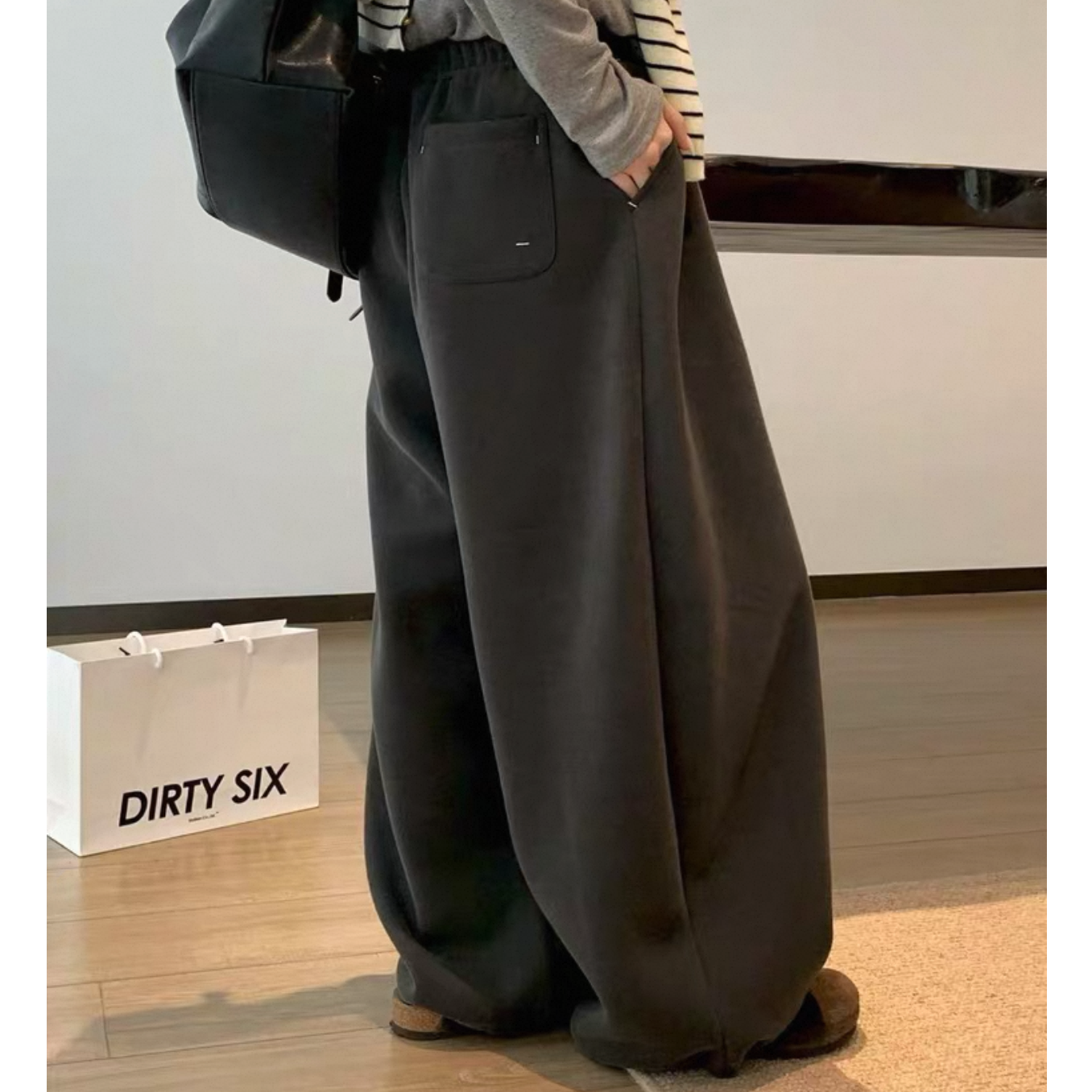 加绒阔腿卫裤8587灰色S
