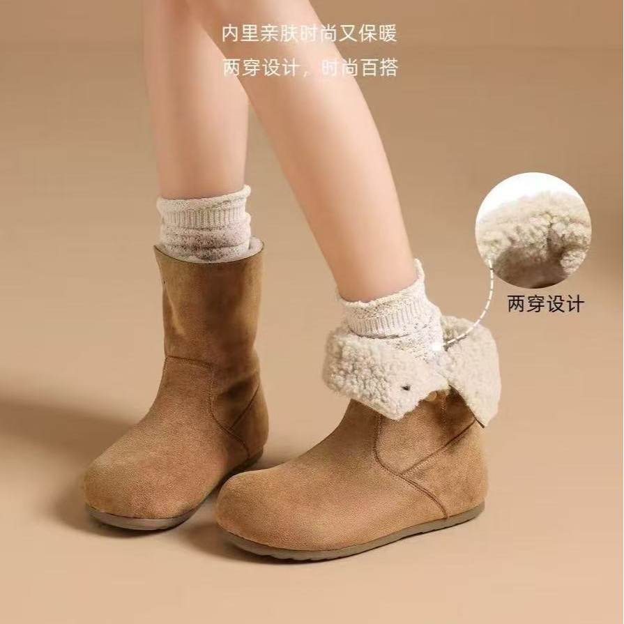 秋冬新款面包毛毛勃肯复古加绒两穿保暖雪地靴