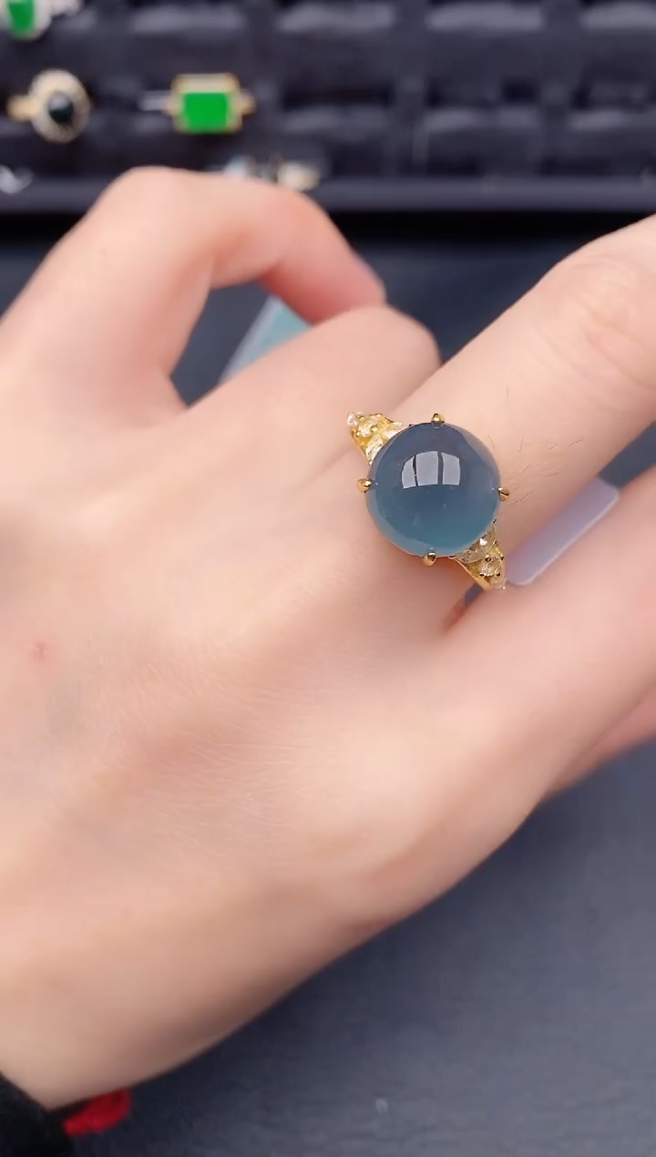 银S925镶嵌戒指翡翠天然a货翡翠297