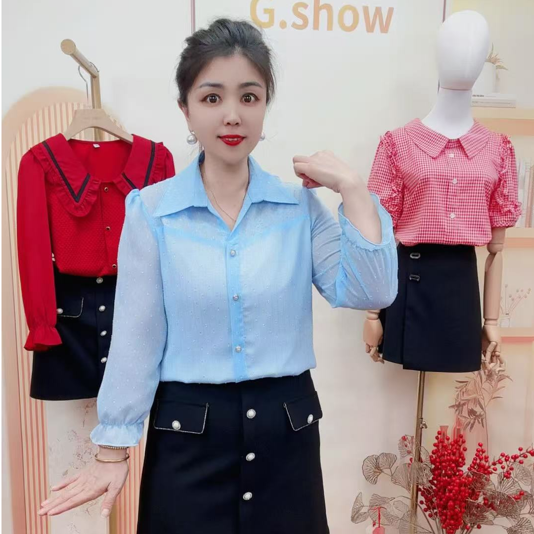 2025新款时尚衬衫领百搭减龄显瘦遮肚子上衣（8803）