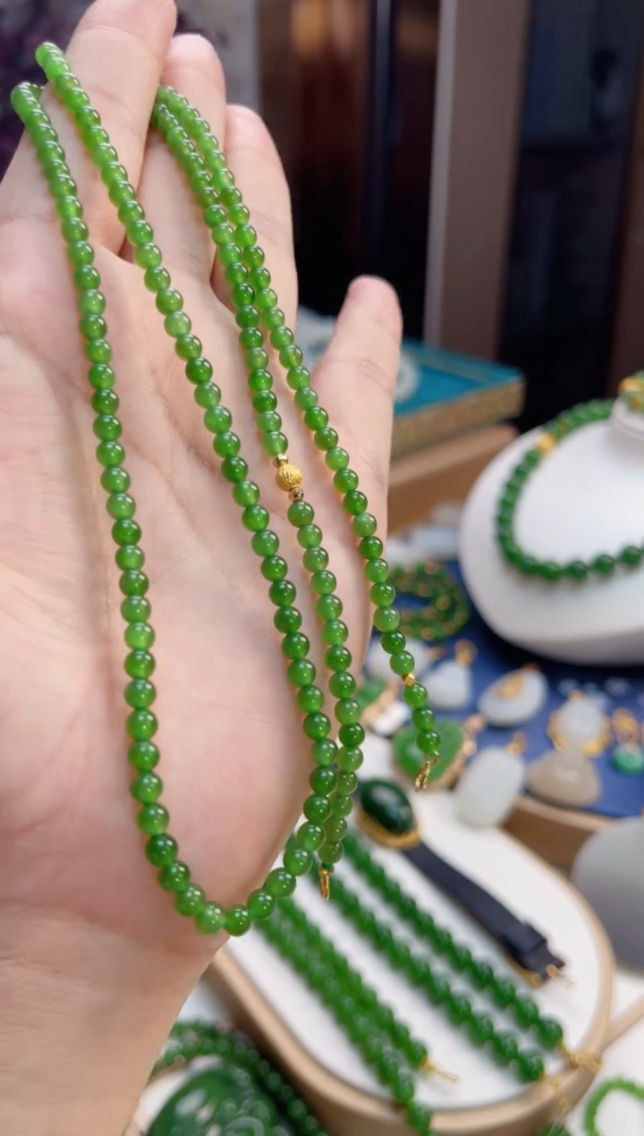 【闪购商品】和田玉项链18K金镶嵌4mm