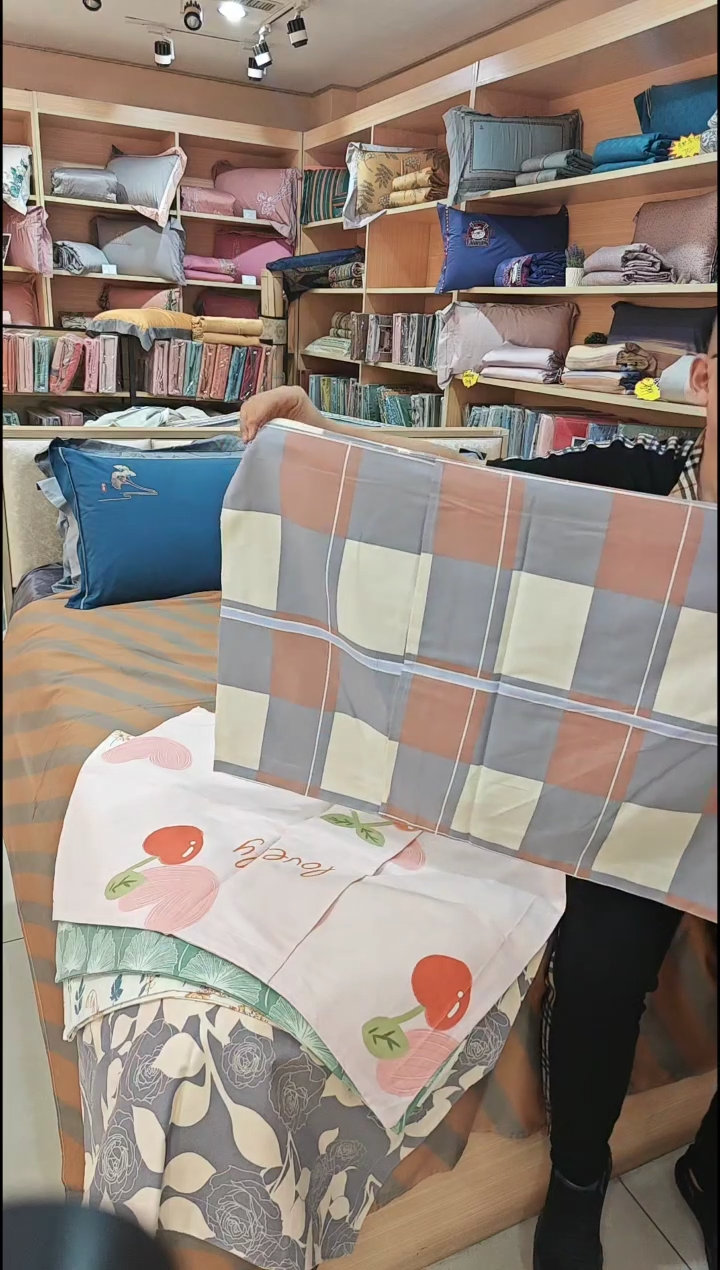银鼠毛全棉帆布枕套一对格子