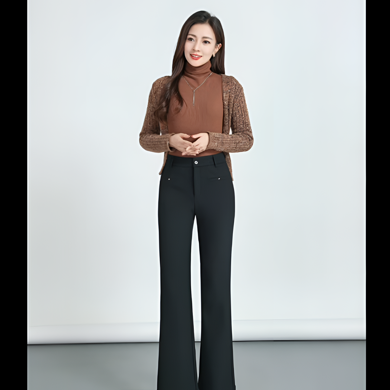  【胜华严选】女神必备！高腰弹力加厚微喇小黑裤6776