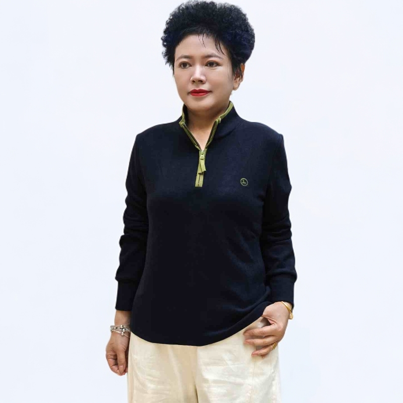 84148#双面绒打底衫时尚拉链立领加边百搭双面保暖秋长袖女日常