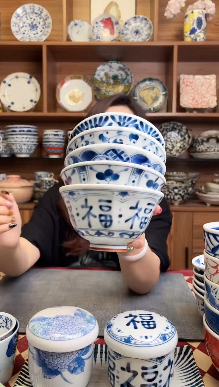 瓷片蓝凛堂12.5cm中饭碗 5只装混搭