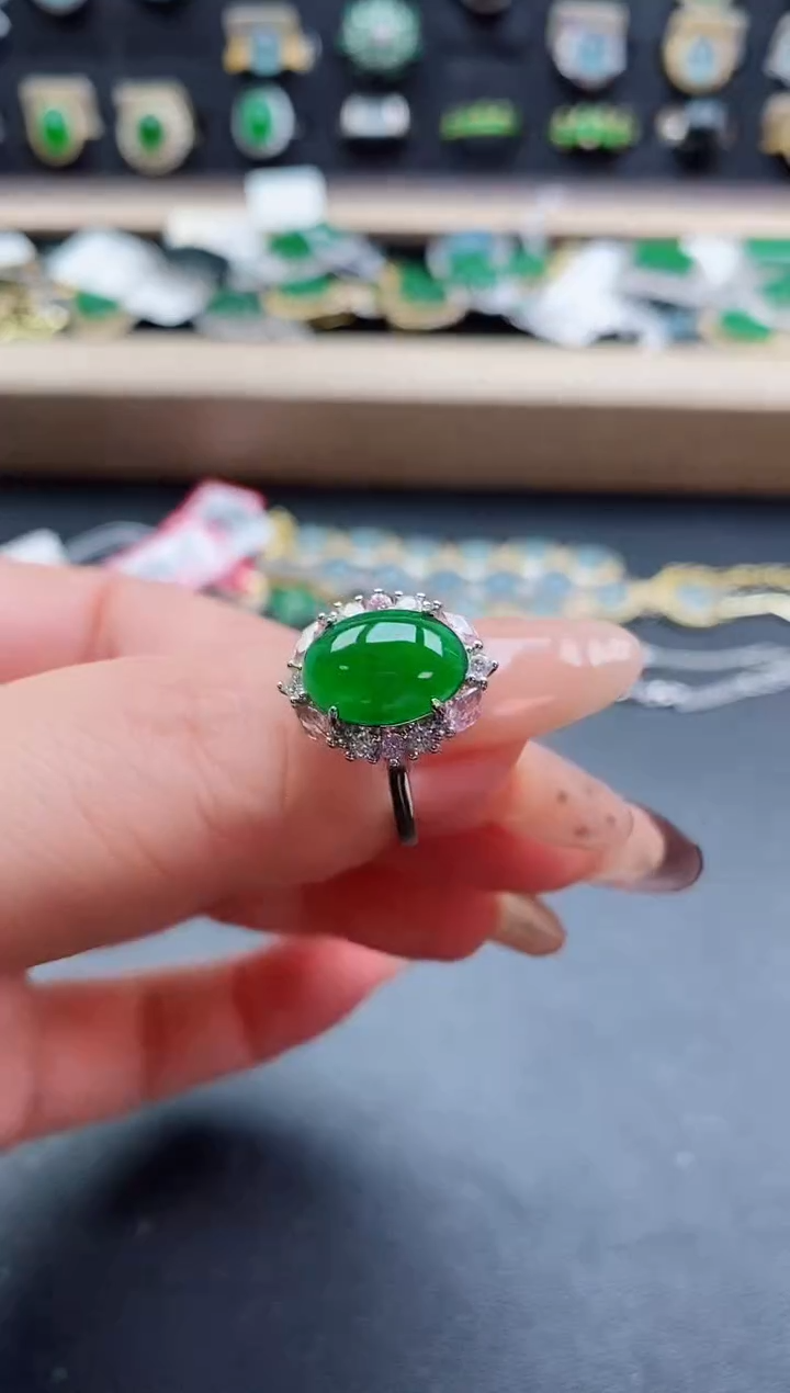 银S925镶嵌戒指翡翠1