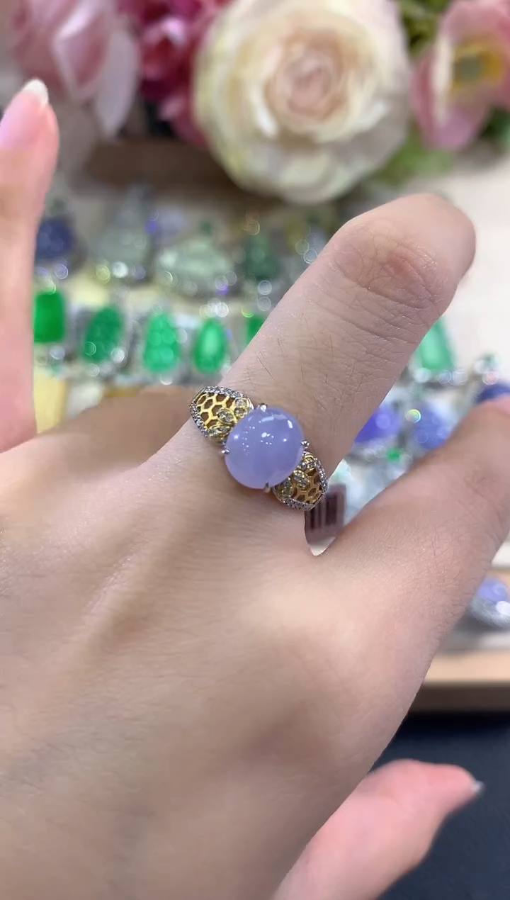 18K金镶嵌戒指翡翠c5    紫货有色差 