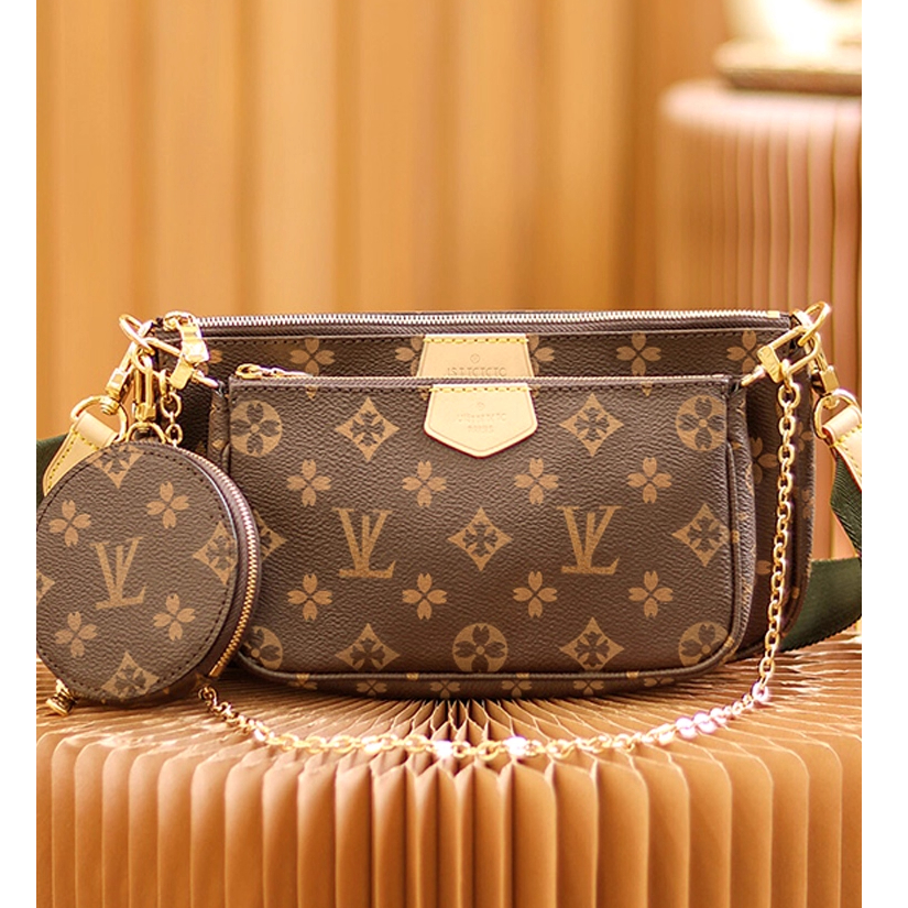 香港正品精选轻奢2025新款真皮女包老花百搭链条包单肩斜挎腋下包