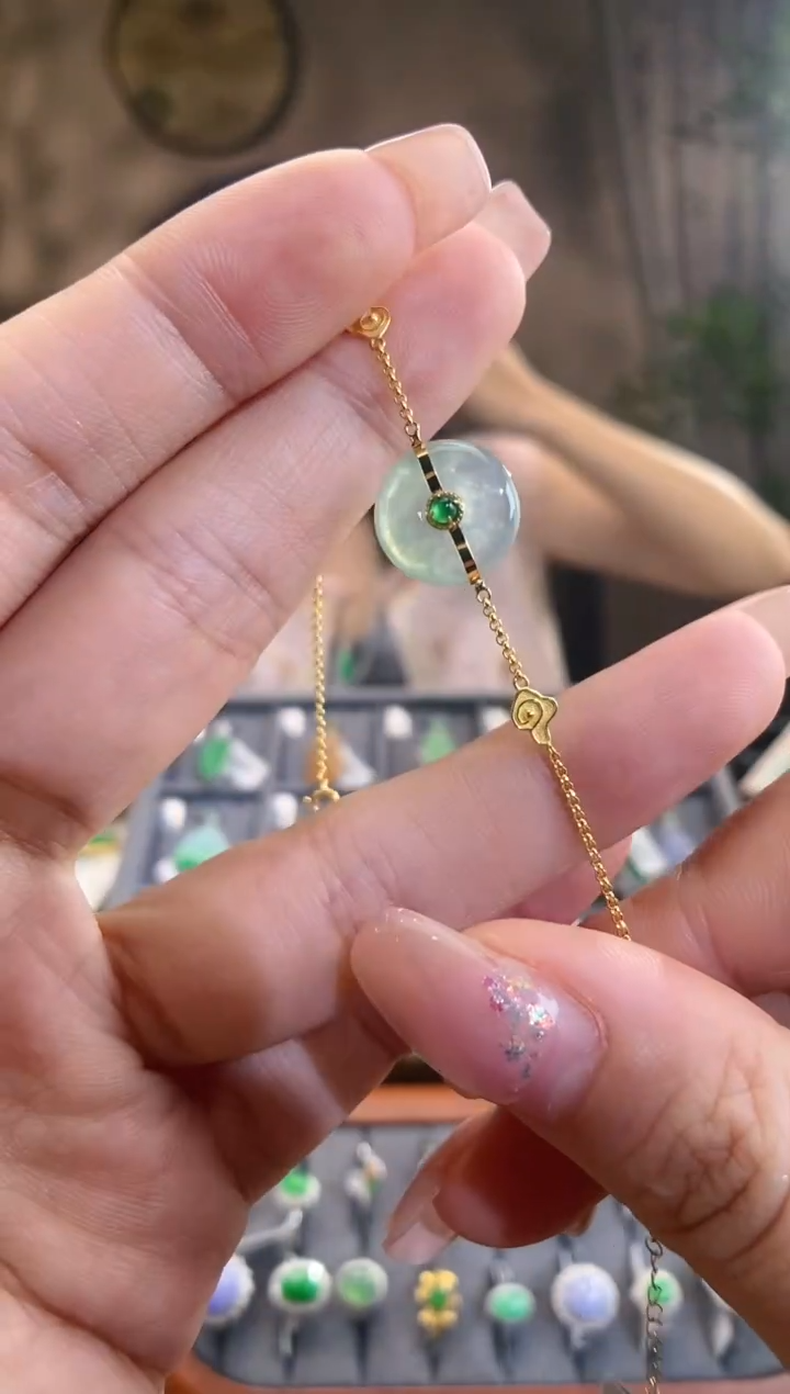 翡翠18K金镶嵌吊坠(不含链)手链