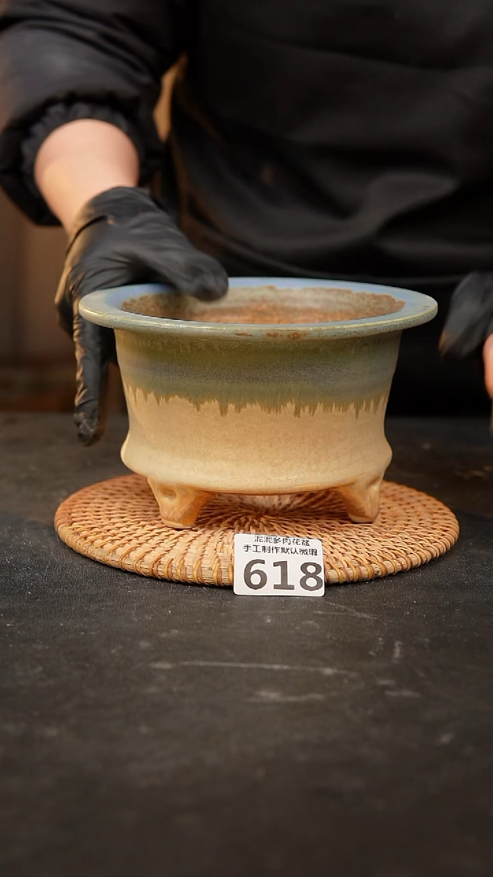 【闪购商品】瓷片618泥泥手工花盆口14高10