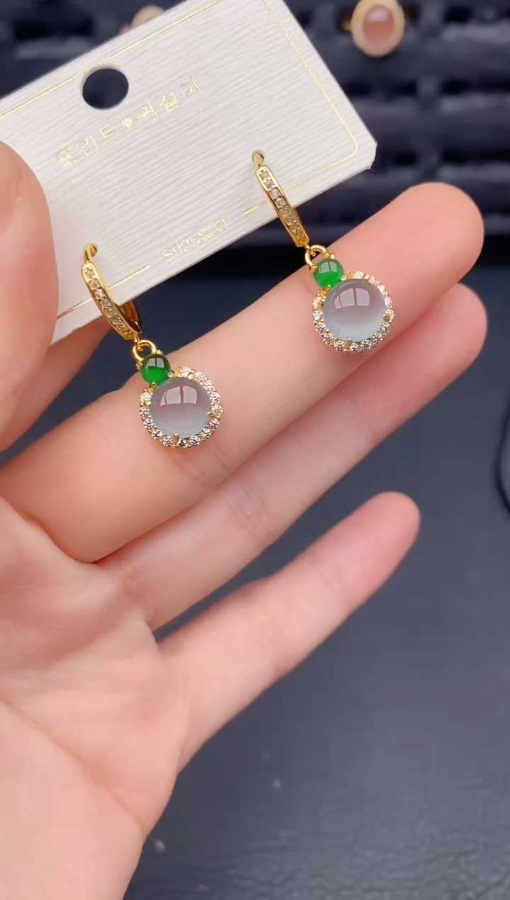 银S925镶嵌翡翠耳饰天然a货翡翠294