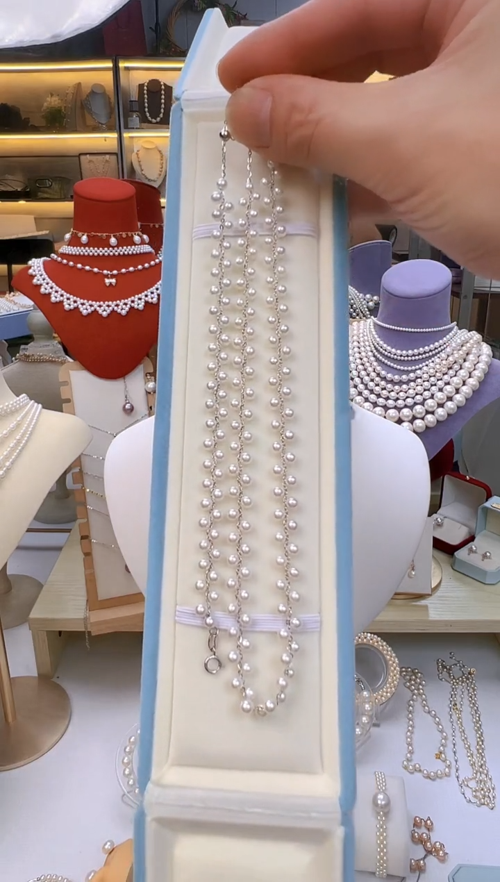 淡水珍珠银S925镶嵌项链小****肉清晨的露珠项链+手链