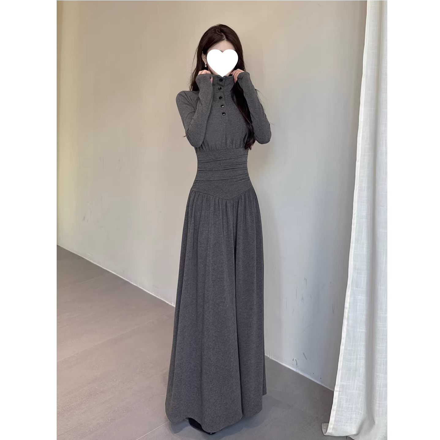 原版面料原版品质气质复古 polo高领秋冬连衣裙修身长裙6-8元运补