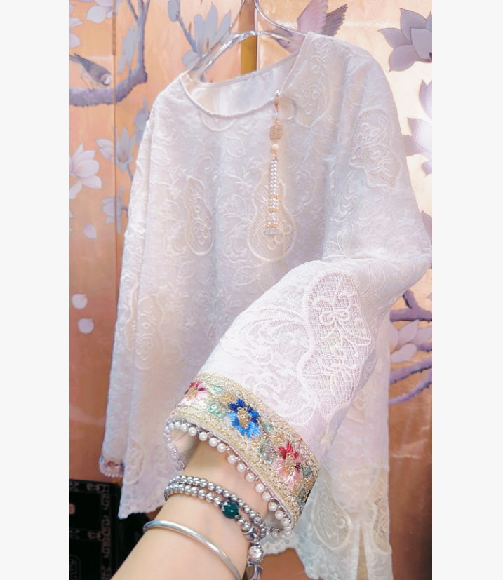 玛薇丝【沐清风&玲珑】玛薇丝秋季新款新中式套头圆领长袖衬衫上衣