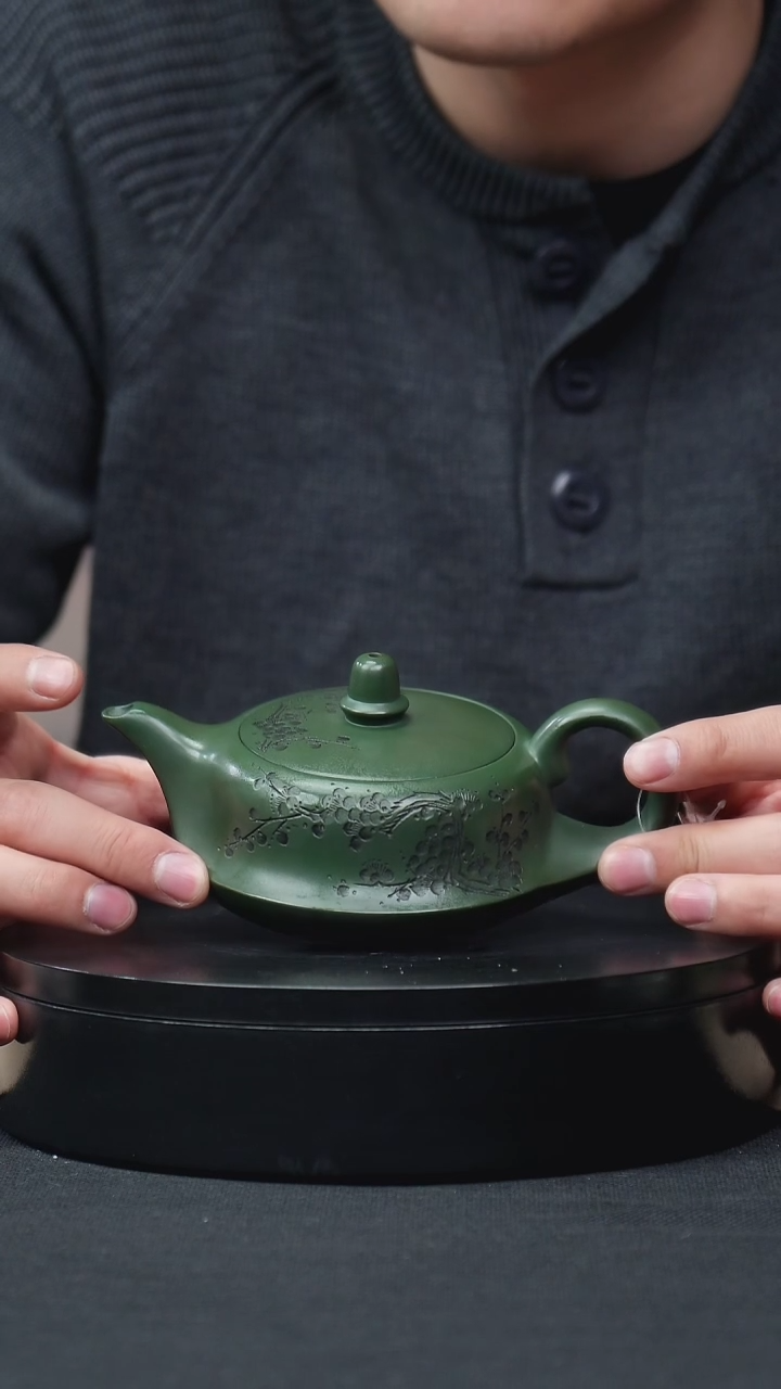 【闪购商品】紫砂茶壶民国绿刻绘一帆风顺