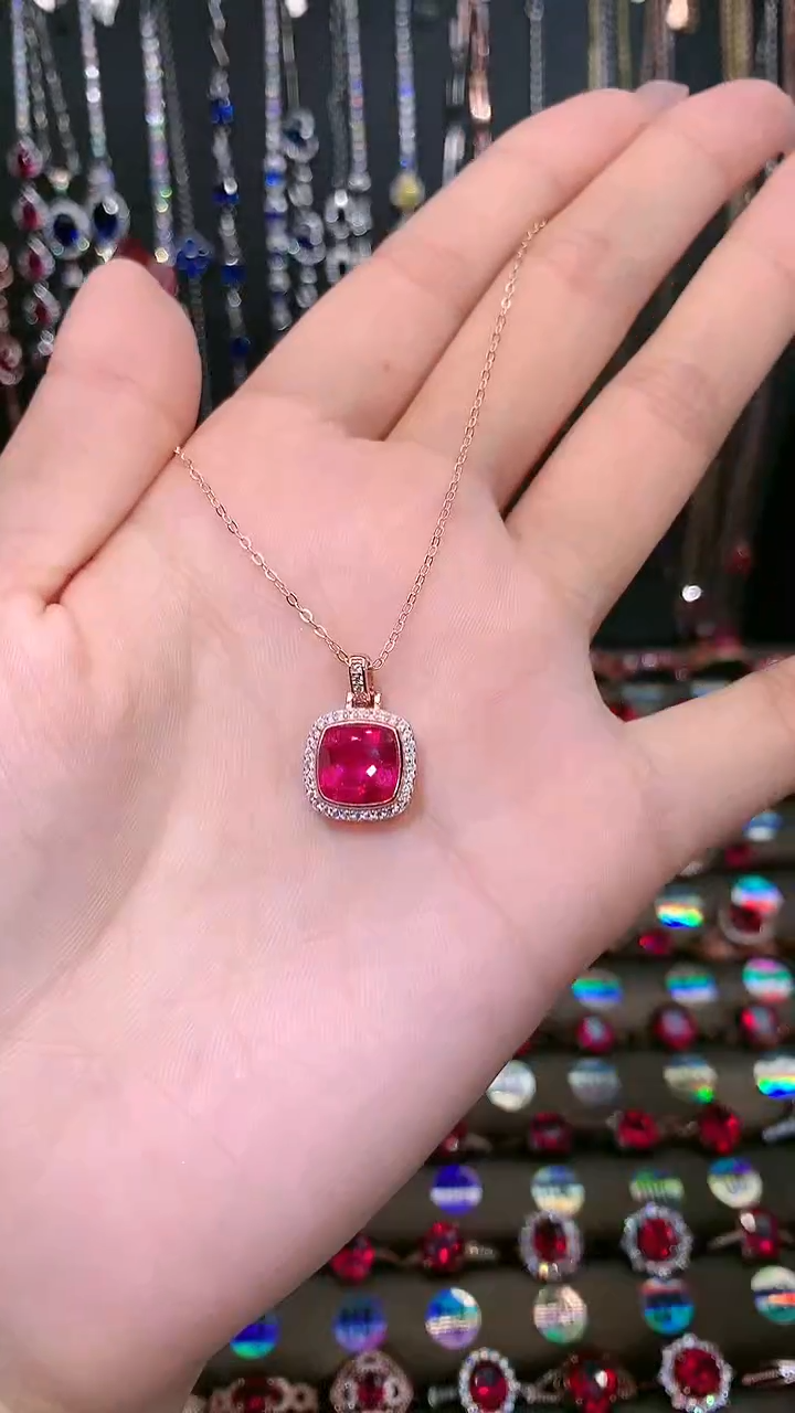 【闪购商品】红宝石吊坠(赠链)银S925镶嵌玫瑰金
