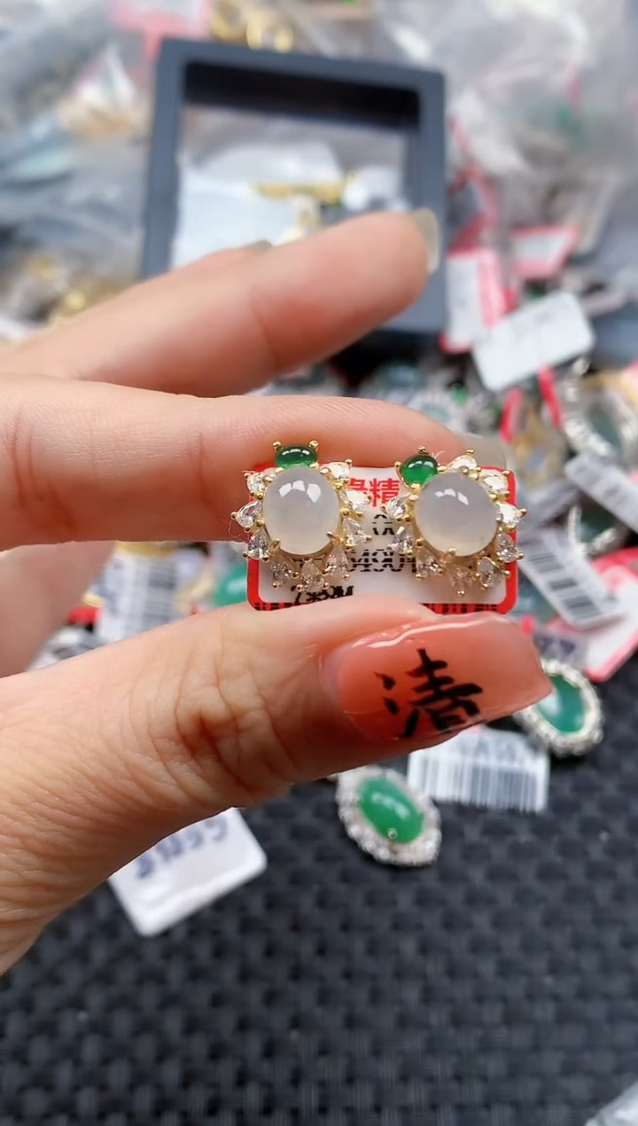 银S925镶嵌戒指翡翠天然A货缅甸翡翠