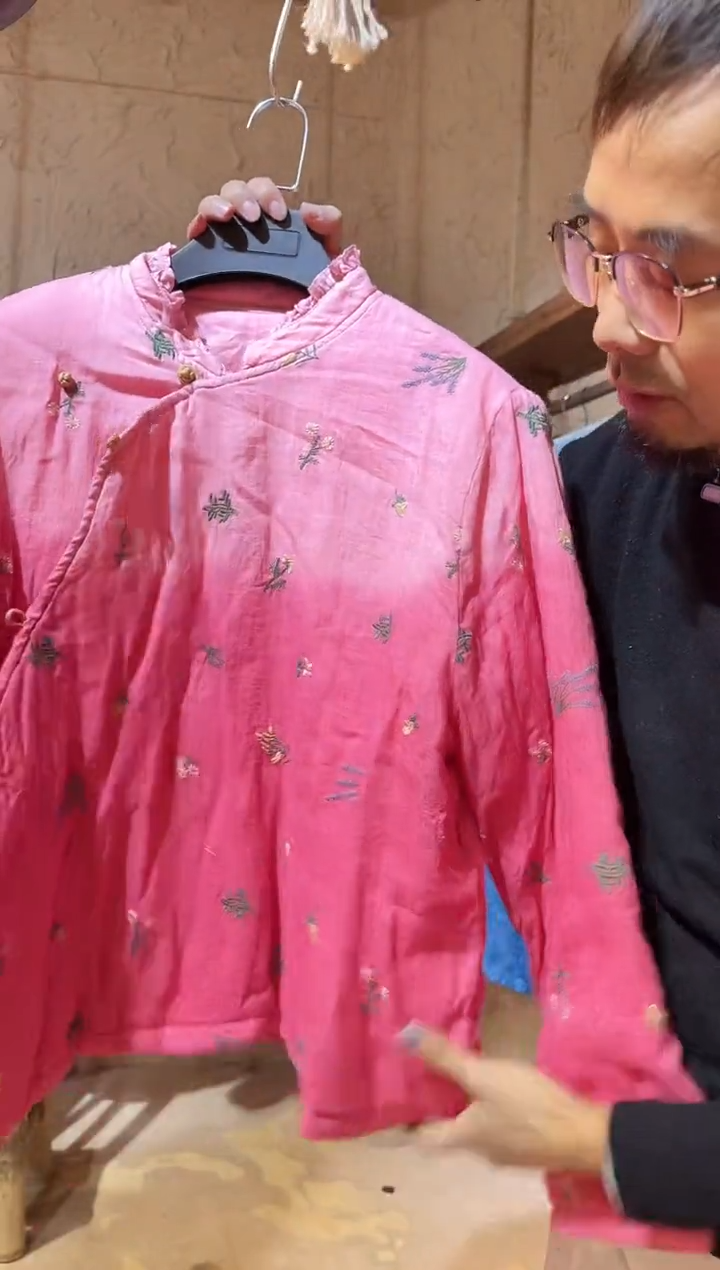 粉染植物染苎麻棉服