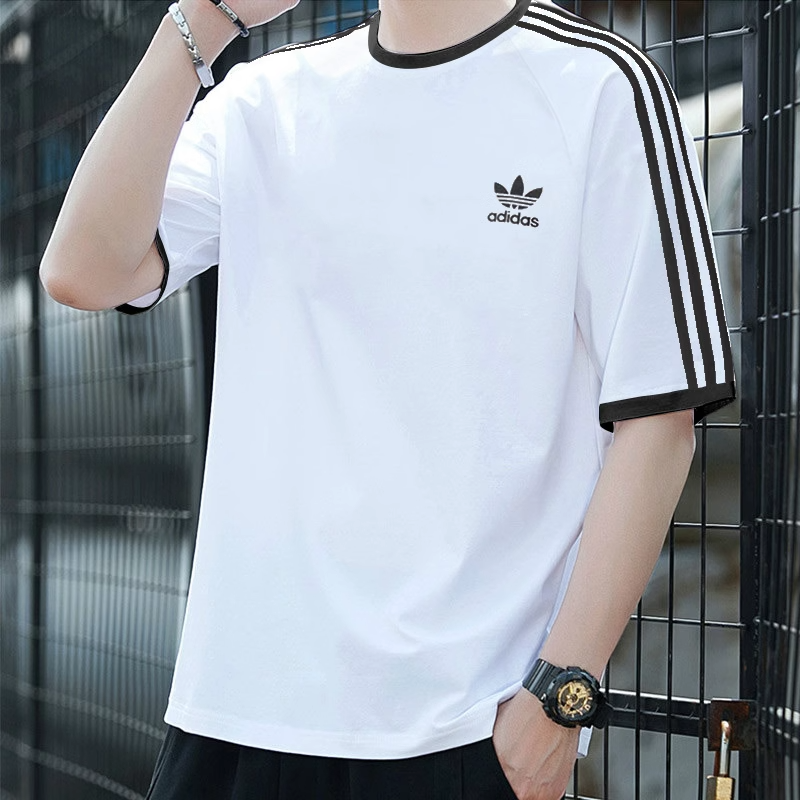 阿迪达斯三叶草短袖男装美式校园圆领百搭T恤休闲白色半袖KB2460