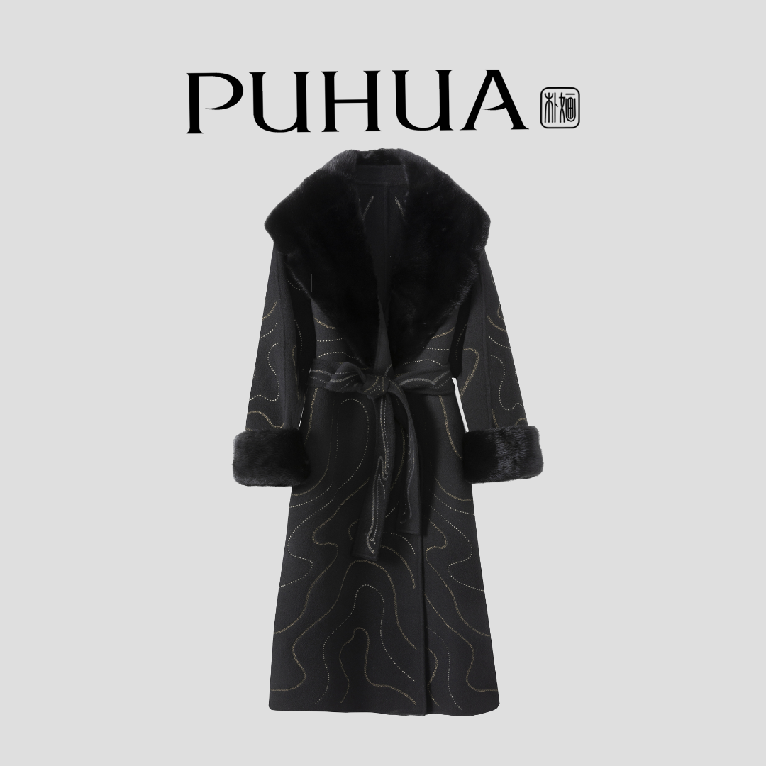 【PUHUA-朴婳】2025秋冬重磅双面时尚贵气气质女装羊毛水貂大衣 510