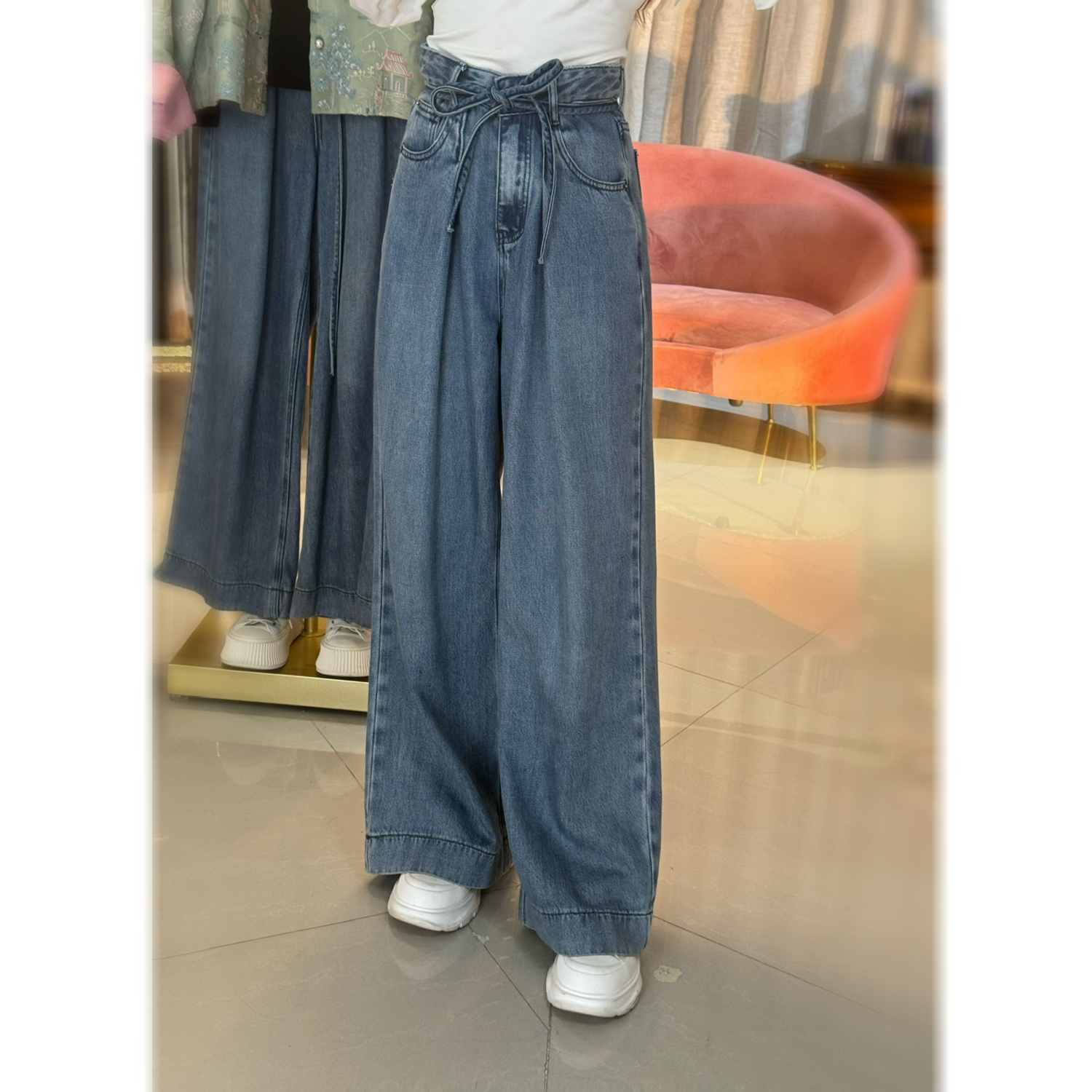 新中式国风时尚绑带阔腿中国风百搭牛仔裤【诺彤】JM2203