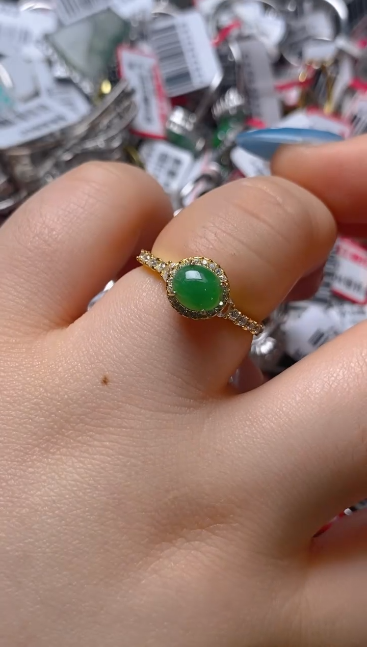 银S925镶嵌戒指翡翠百内无证书