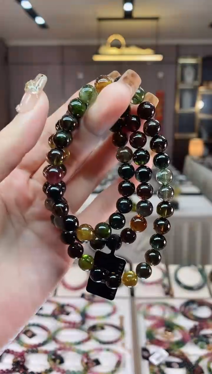 【闪购商品】碧玺三圈手串8mm+未镶嵌一物一证dan