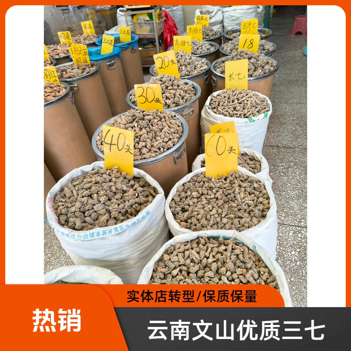 滑头三七云南文山三七田七16头18头20头30头40头可磨粉250克500克